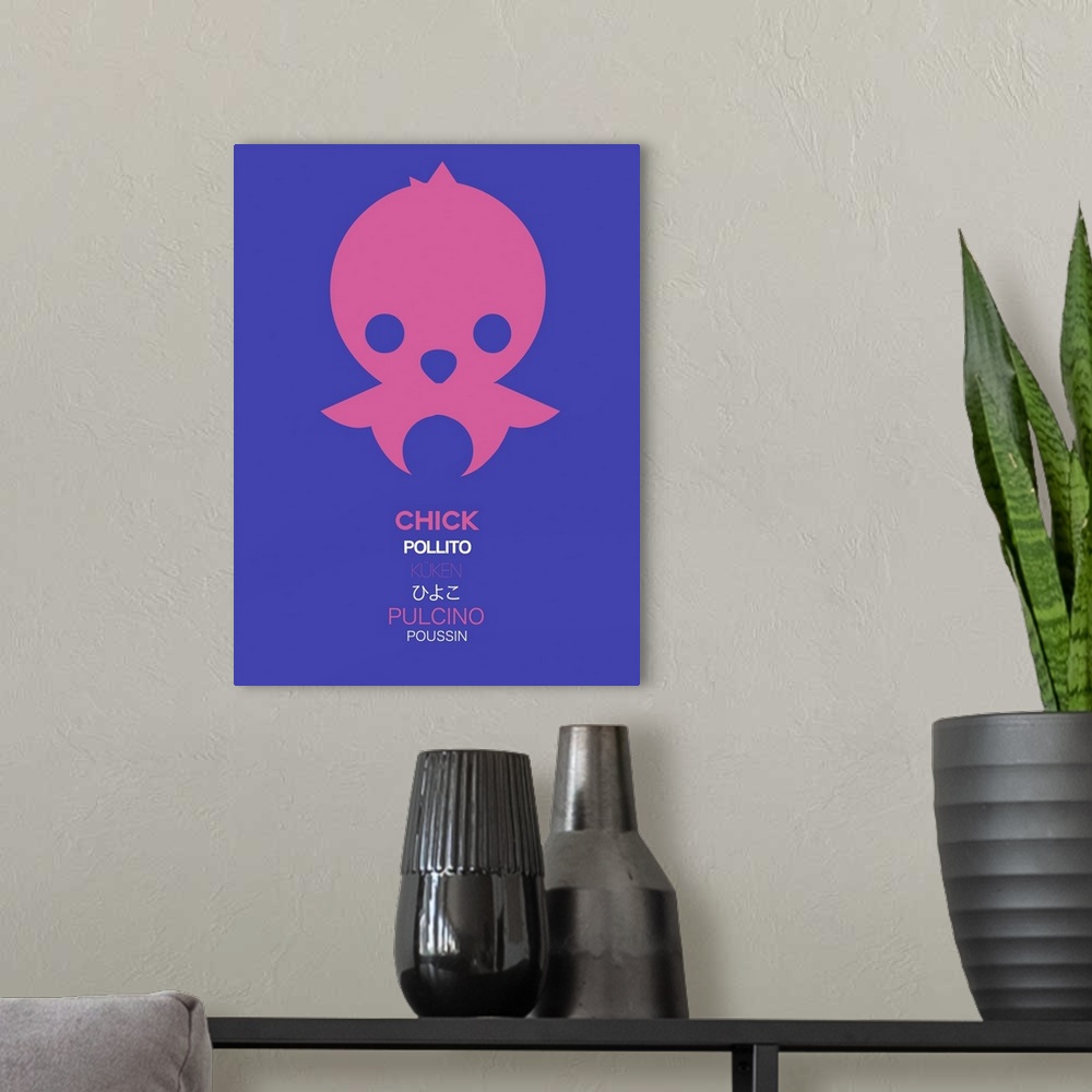 A modern room featuring Pink Chick Multilingual Poster