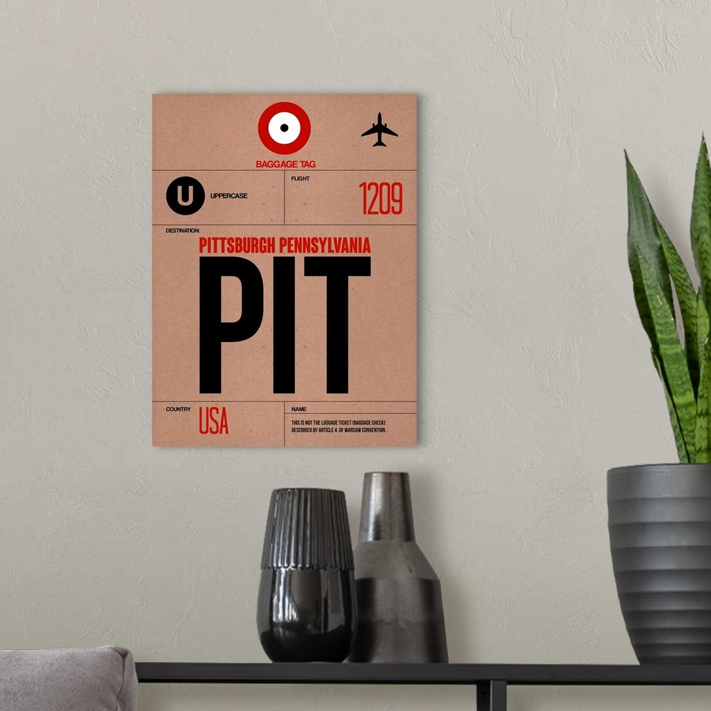 A modern room featuring PIT Pittsburgh Luggage Tag I