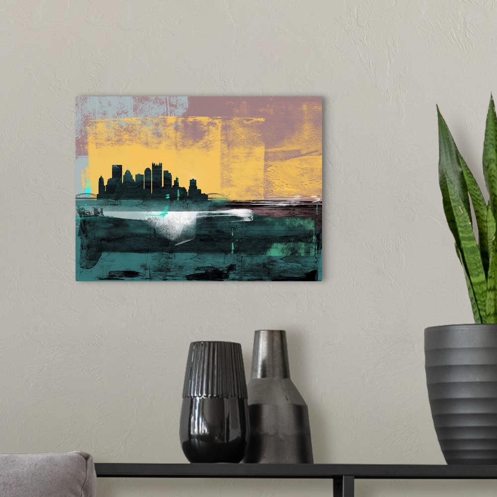 A modern room featuring Pittsburgh Abstract Skyline I