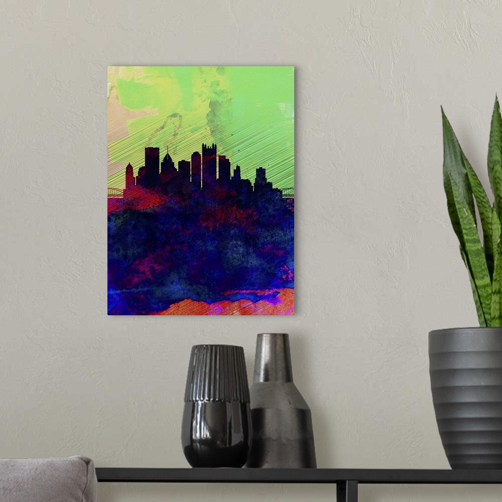 A modern room featuring Pittsburgh Watercolor Skyline