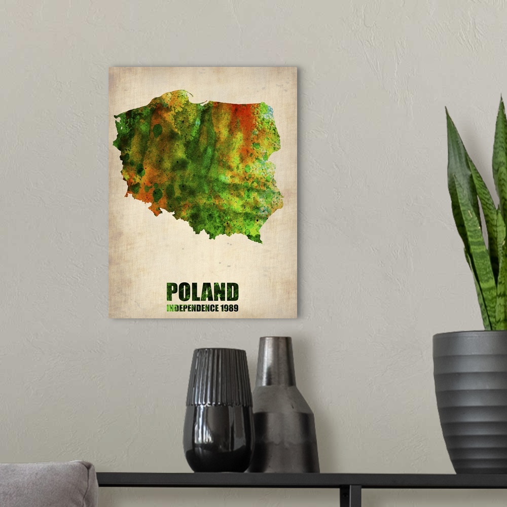 A modern room featuring Poland Watercolor Map