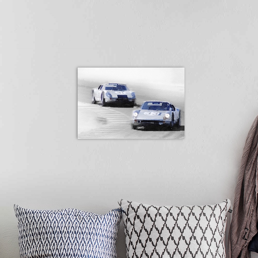 A bohemian room featuring Porsche 904 Racing Watercolor