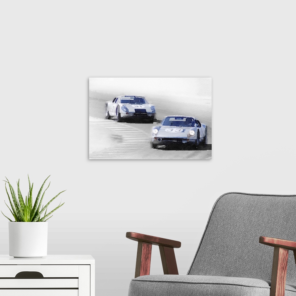 A modern room featuring Porsche 904 Racing Watercolor
