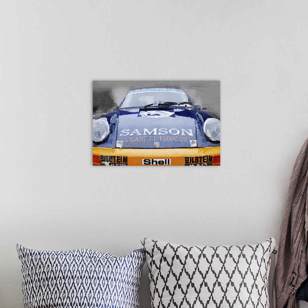 A bohemian room featuring Porsche 911 Front End Watercolor