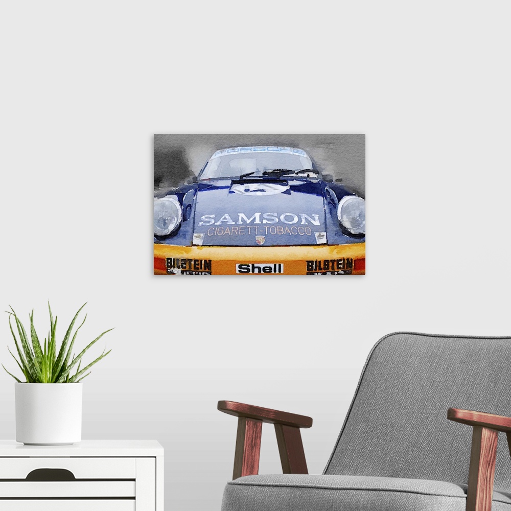 A modern room featuring Porsche 911 Front End Watercolor