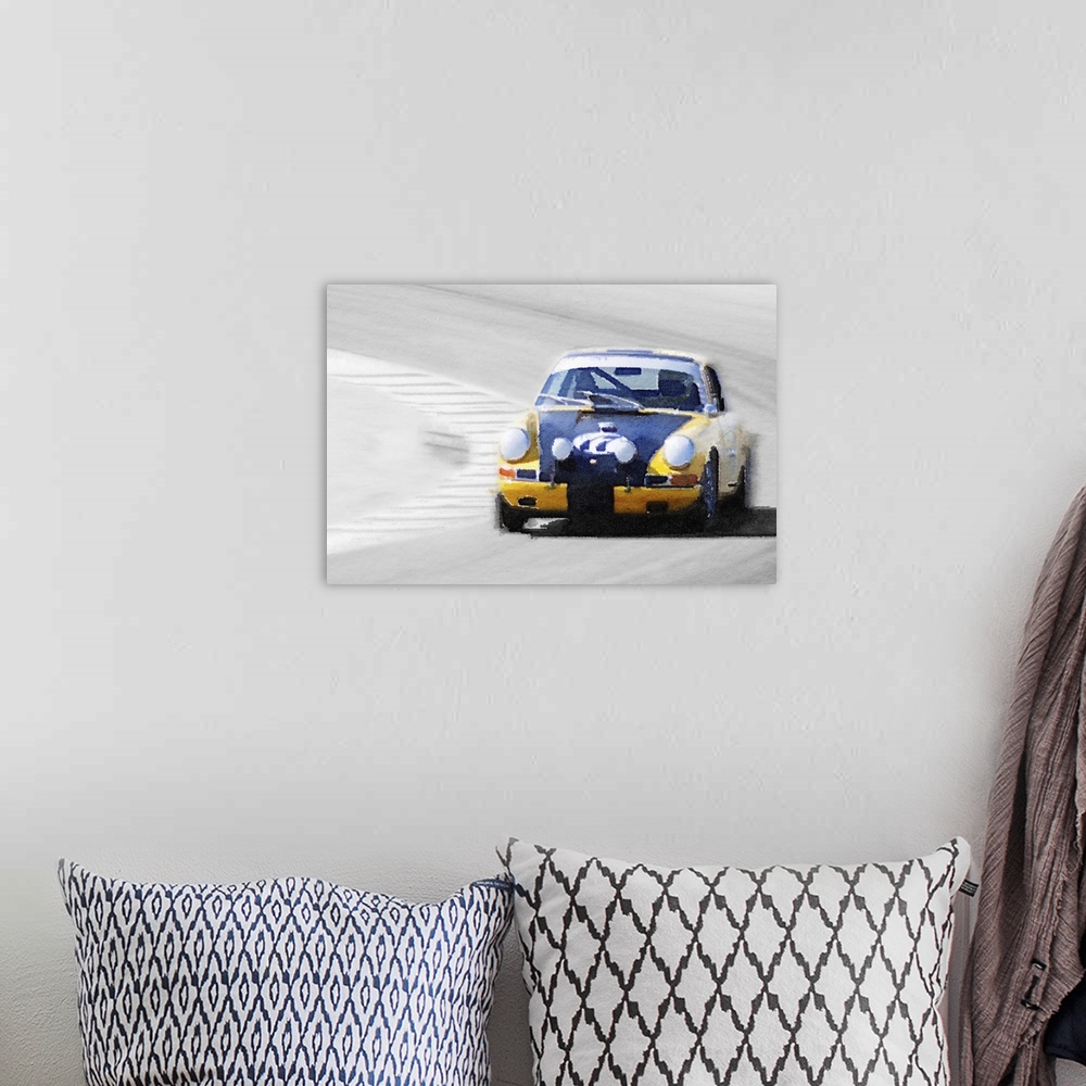 A bohemian room featuring Porsche 911 on Race Track Watercolor