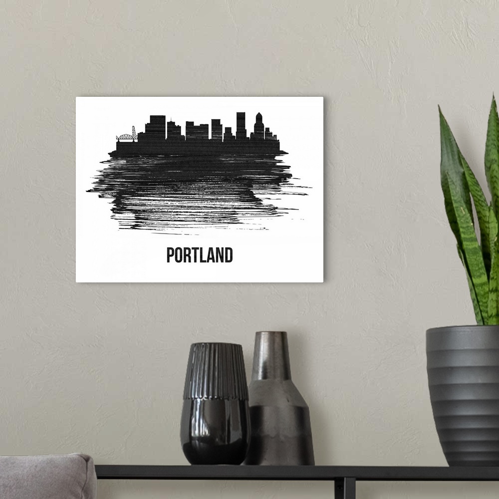 A modern room featuring Portland Skyline