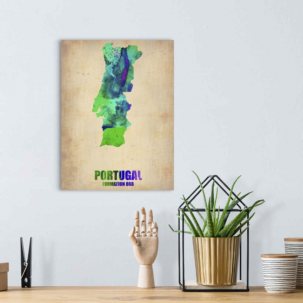 A bohemian room featuring Portugal Watercolor Map