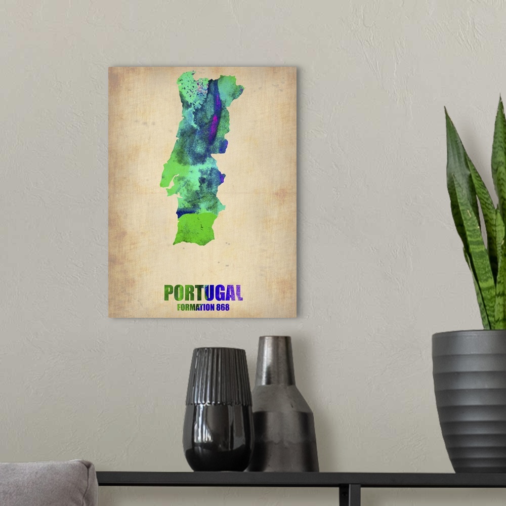 A modern room featuring Portugal Watercolor Map