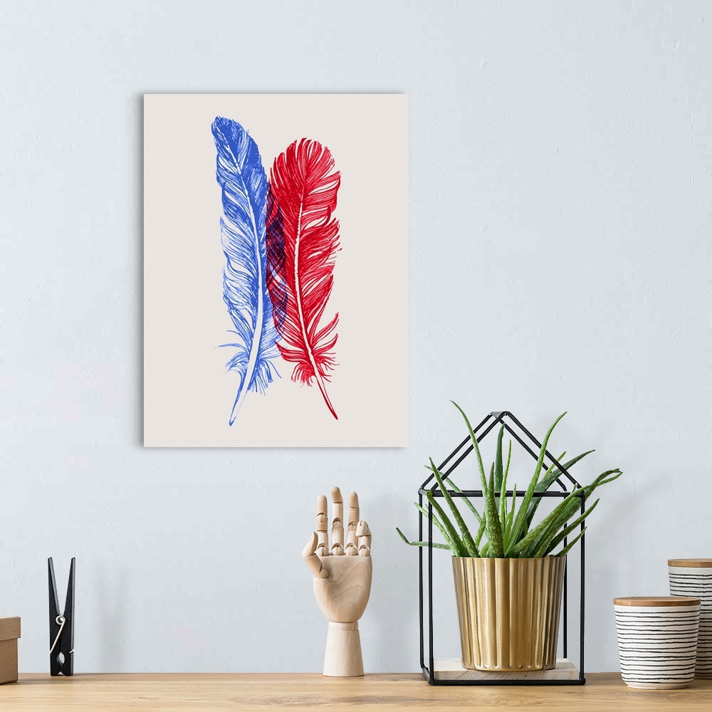 A bohemian room featuring Red and Blue Feathers I
