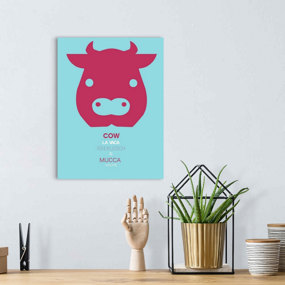 A bohemian room featuring Red Cow Multilingual Poster