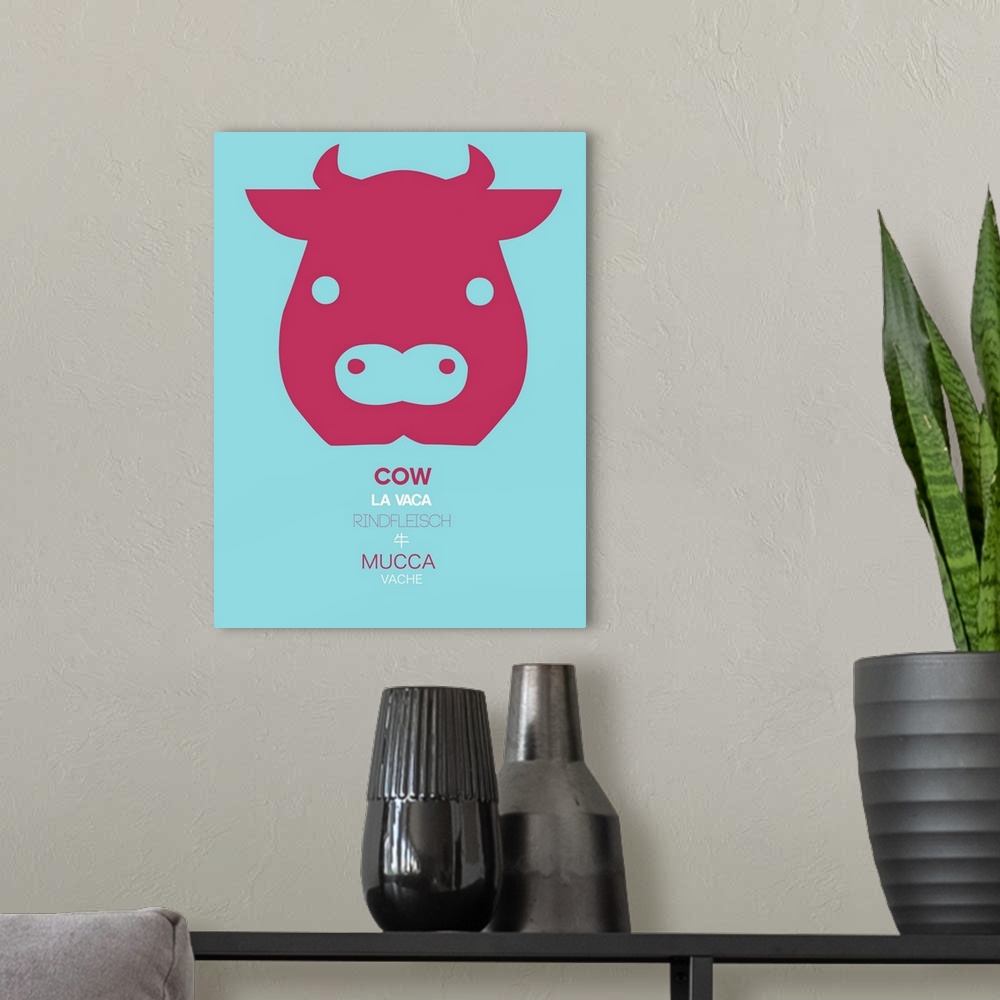 A modern room featuring Red Cow Multilingual Poster