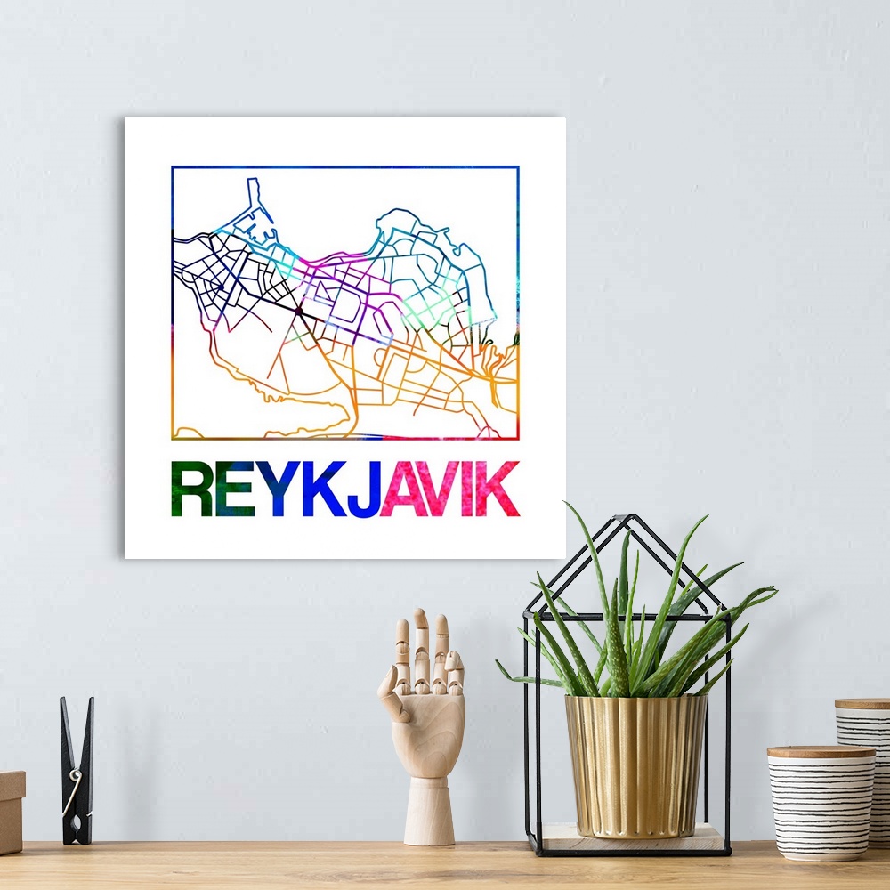 A bohemian room featuring Colorful map of the streets of Reykjavik, Iceland.