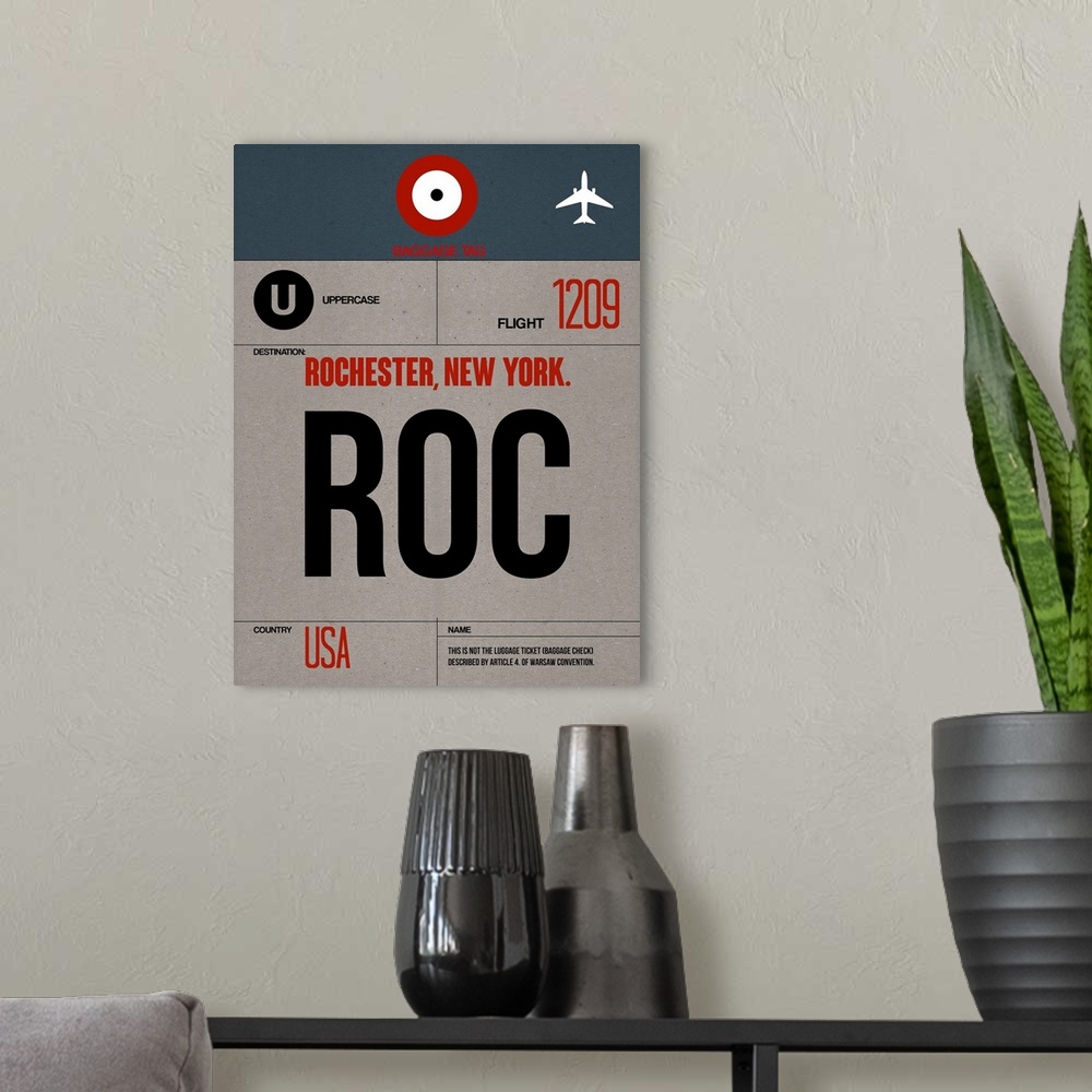 A modern room featuring ROC Rochester Luggage Tag I