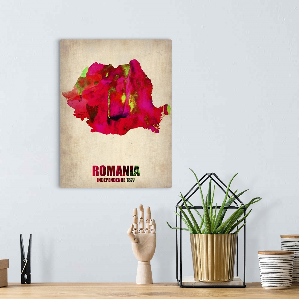 A bohemian room featuring Romania Watercolor Map