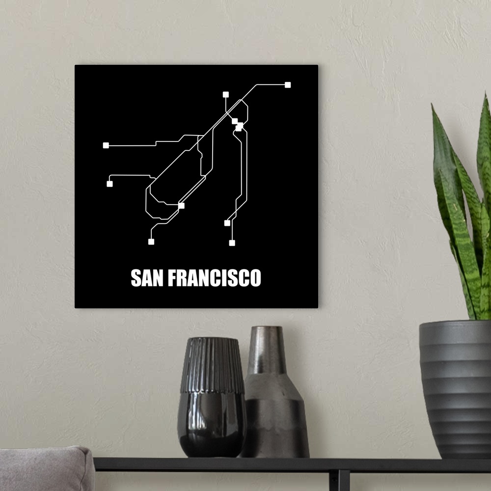 A modern room featuring San Francisco Black Subway Map