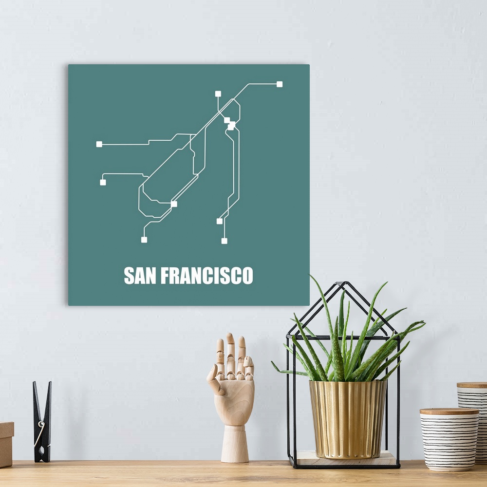 A bohemian room featuring San Francisco Teal Subway Map