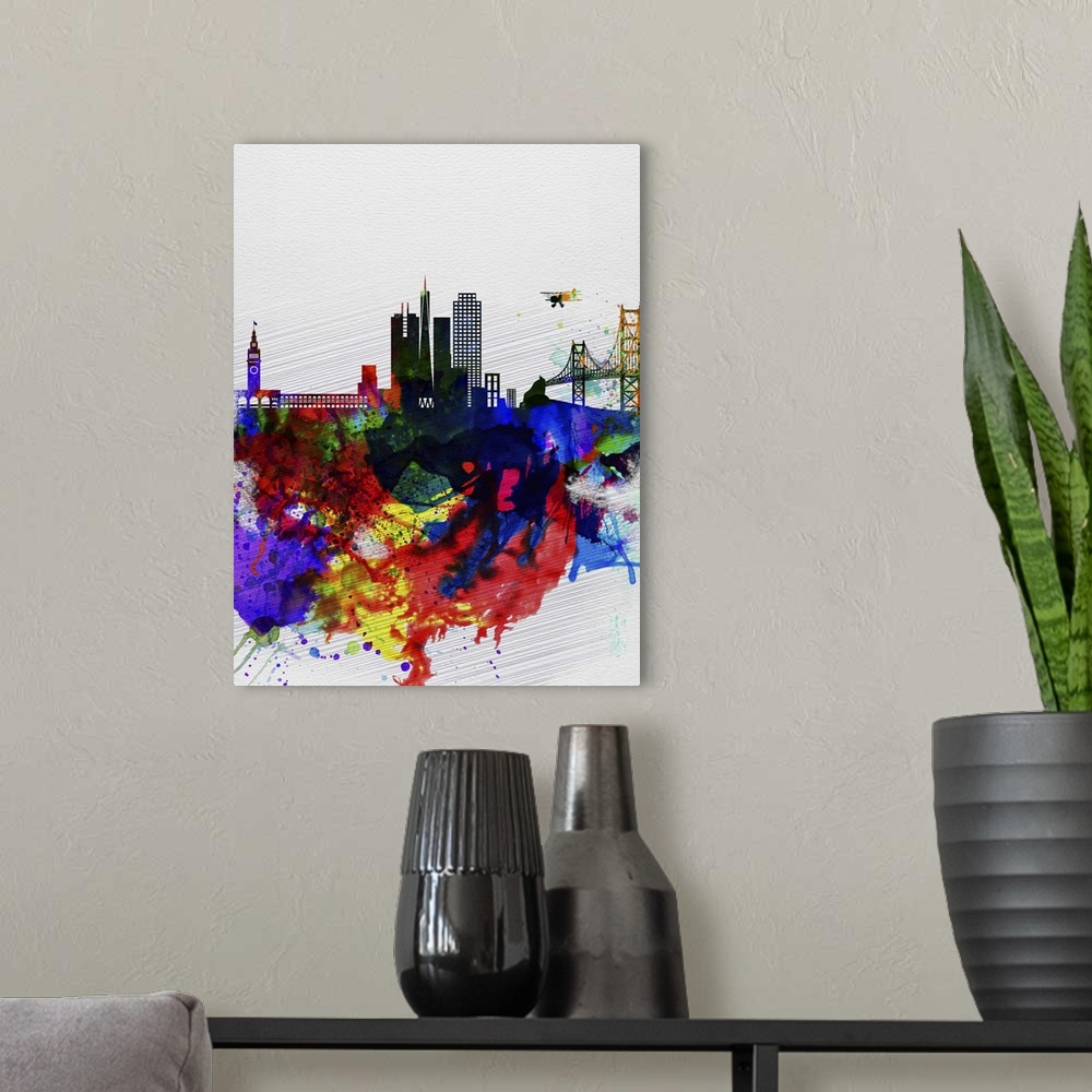 A modern room featuring San Francisco Watercolor Skyline I