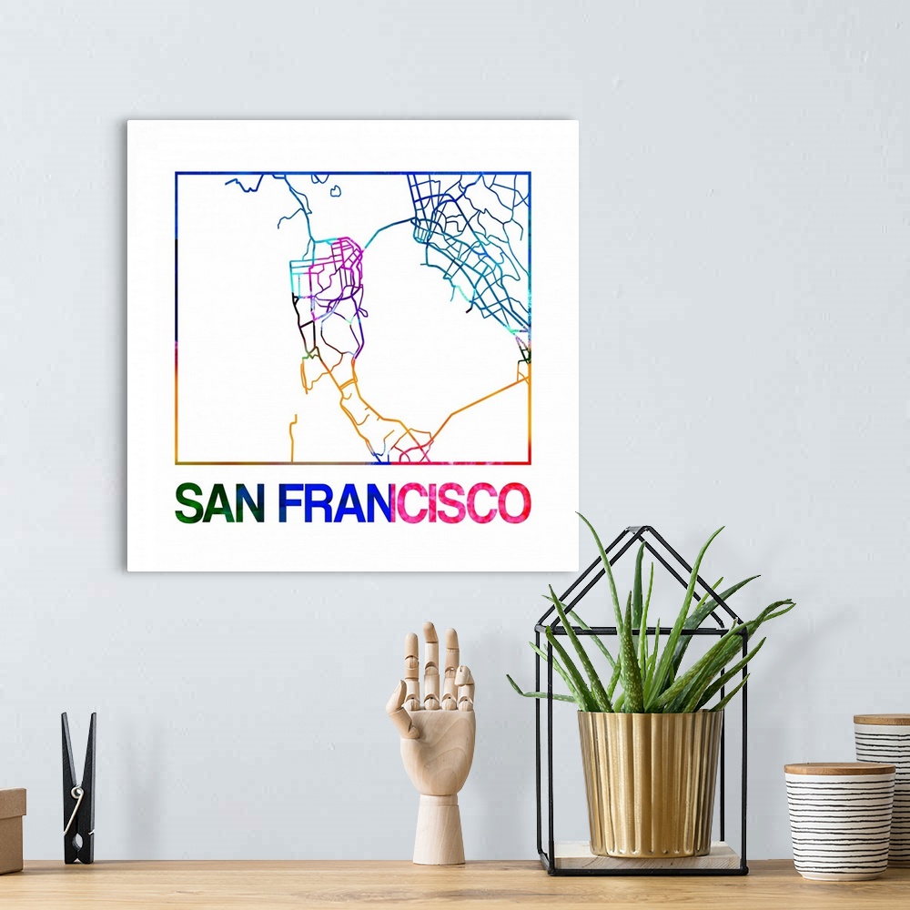 A bohemian room featuring Colorful map of the streets of San Francisco, California.