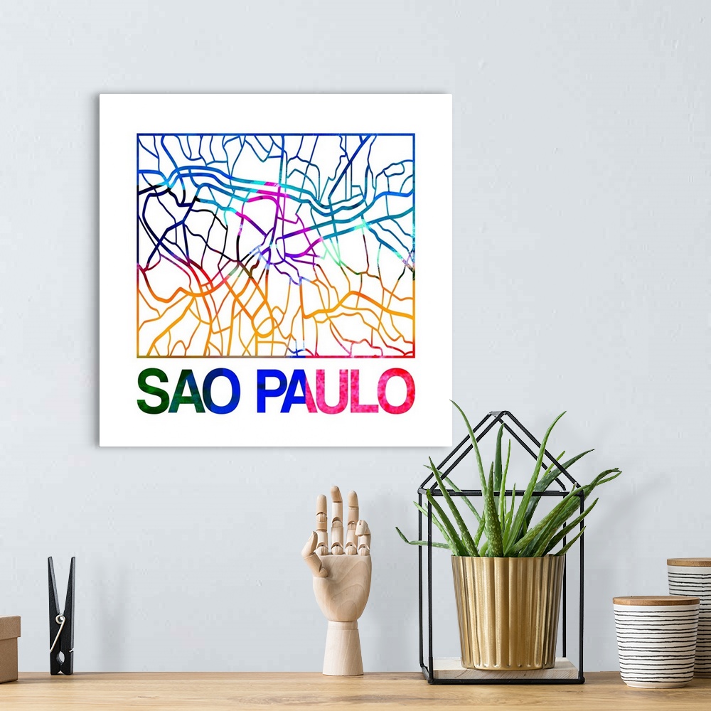 A bohemian room featuring Colorful map of the streets of Sao Paulo, Brazil.