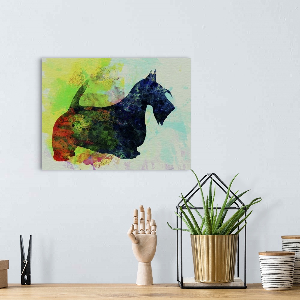 A bohemian room featuring Scottish Terrier Watercolor