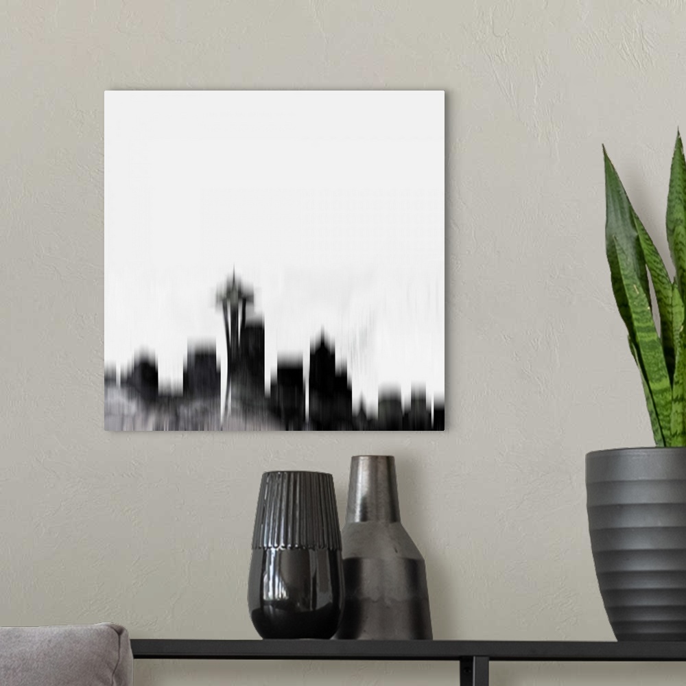 A modern room featuring Seattle City Skyline