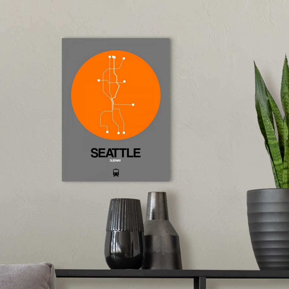 A modern room featuring Seattle Orange Subway Map