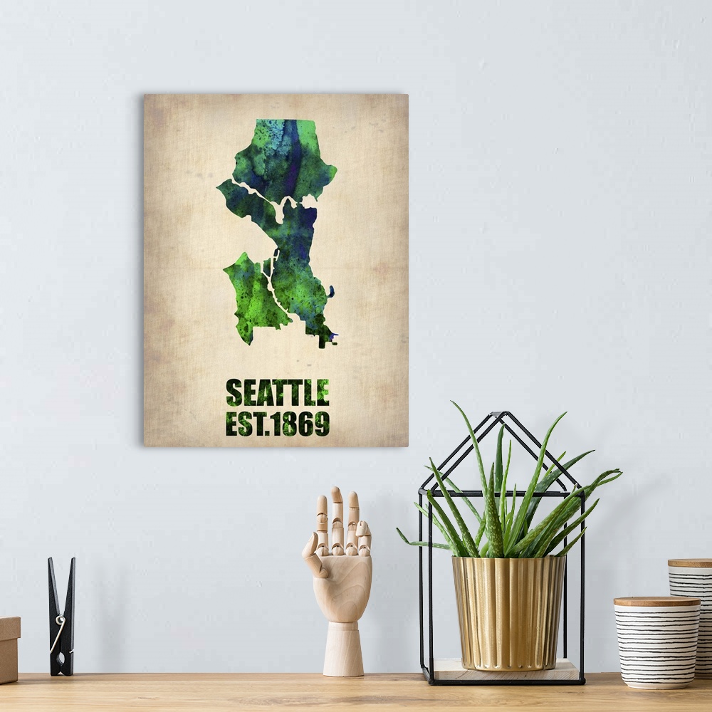 A bohemian room featuring Seattle Watercolor Map