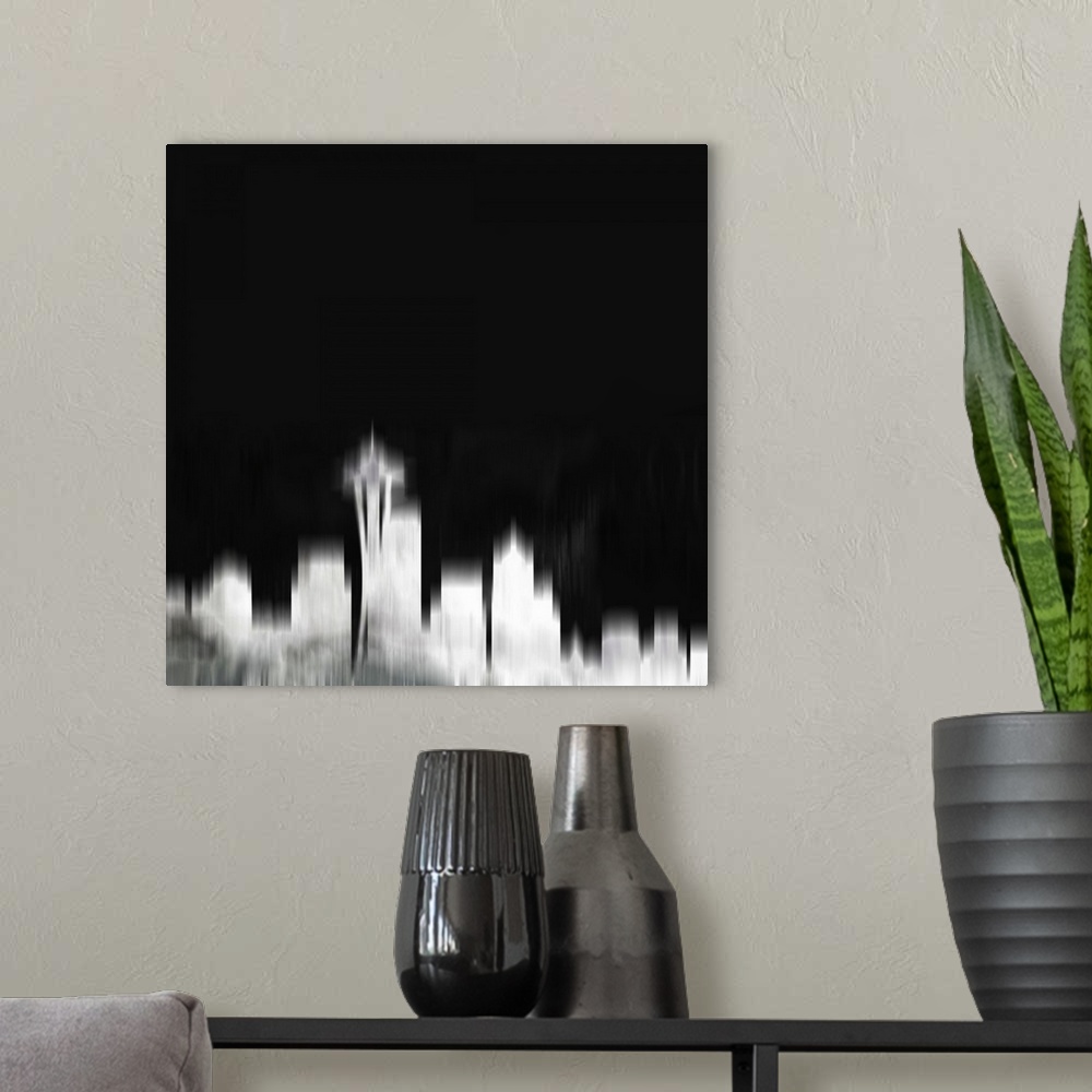A modern room featuring Seattle City Skyline