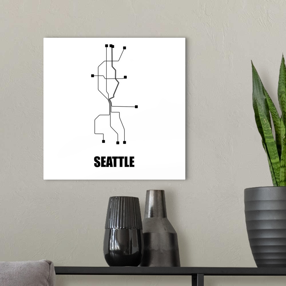 A modern room featuring Seattle White Subway Map