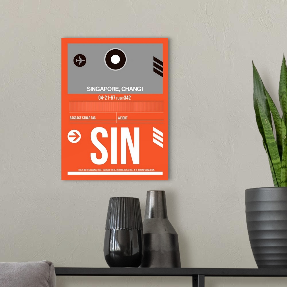 A modern room featuring SIN Singapore Luggage Tag II
