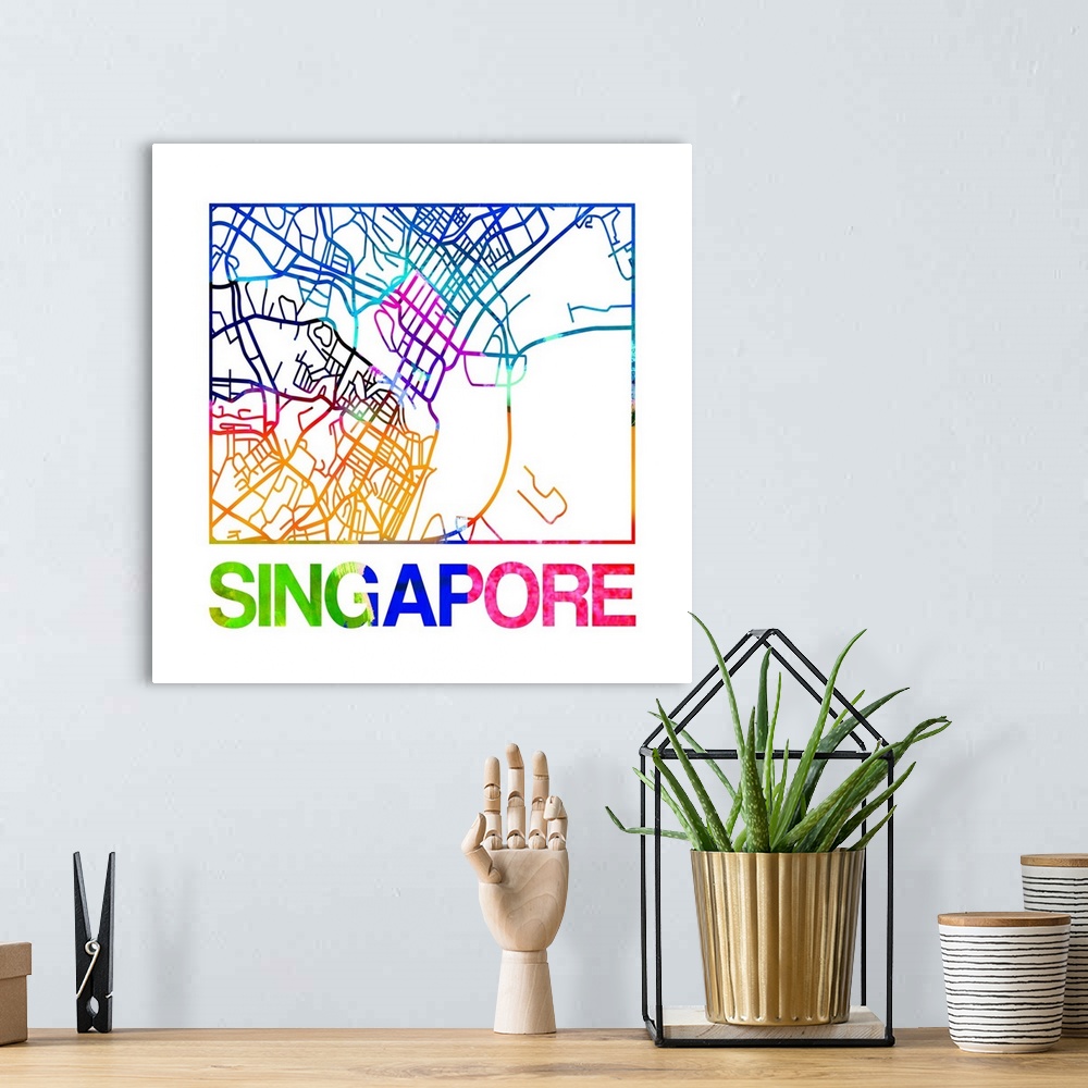 A bohemian room featuring Colorful map of the streets of Singapore.