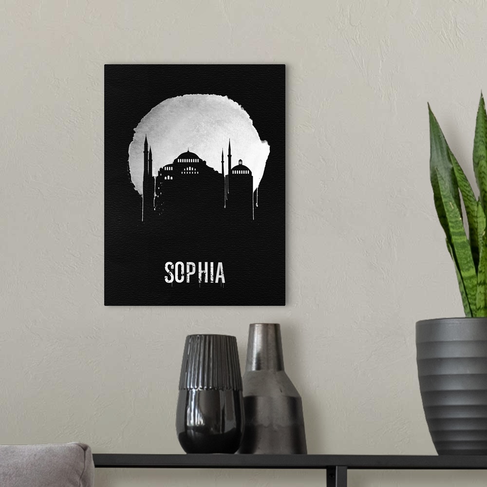 A modern room featuring Contemporary watercolor artwork of the Hagia Sophia of Istanbul, in silhouette.