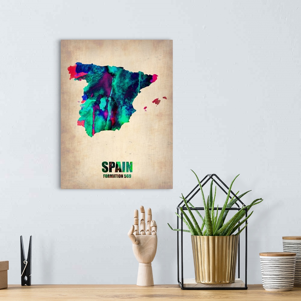 A bohemian room featuring Spain Watercolor Map