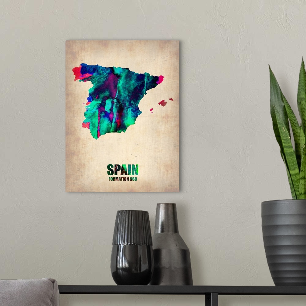A modern room featuring Spain Watercolor Map