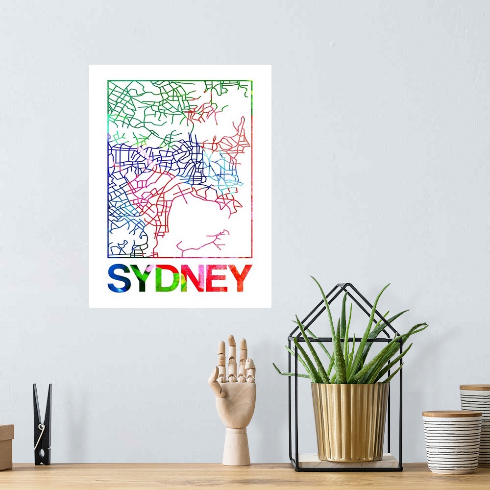 A bohemian room featuring Colorful map of the streets of Sydney, Australia.