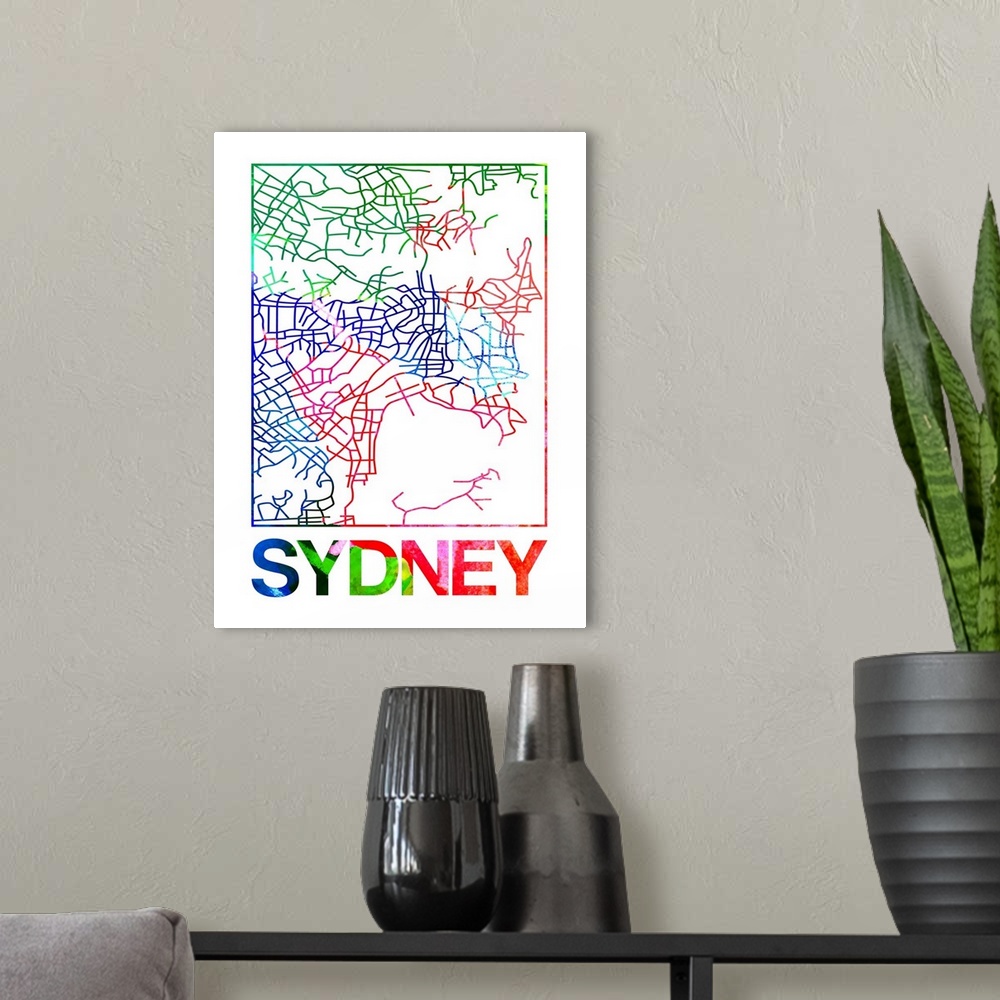 A modern room featuring Colorful map of the streets of Sydney, Australia.