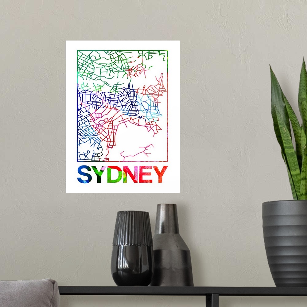 A modern room featuring Colorful map of the streets of Sydney, Australia.