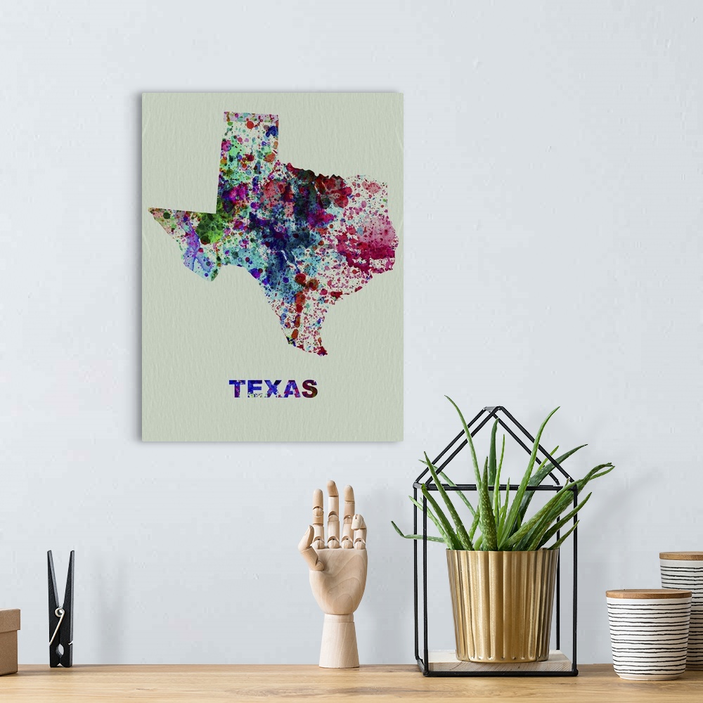 A bohemian room featuring Texas Color Splatter Map