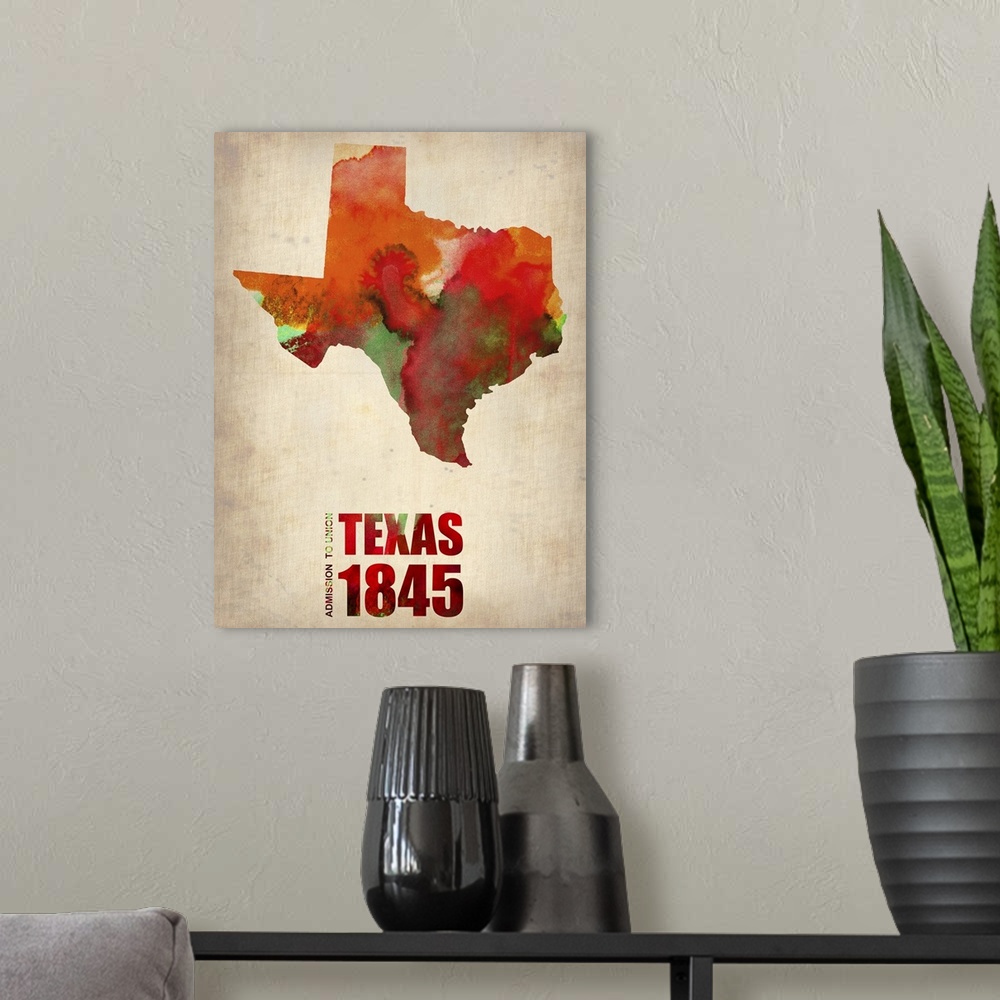 A modern room featuring Texas Watercolor Map
