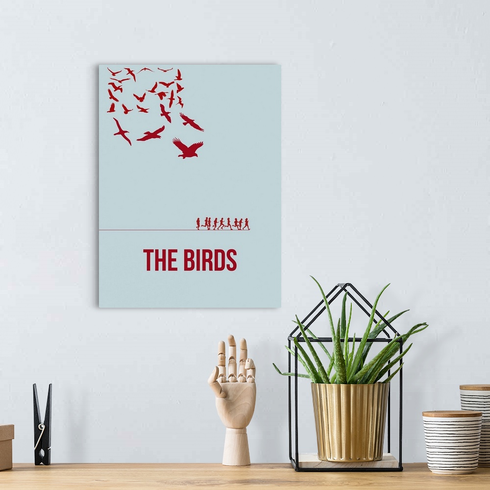 A bohemian room featuring Contemporary minimalist movie poster artwork of The Birds.