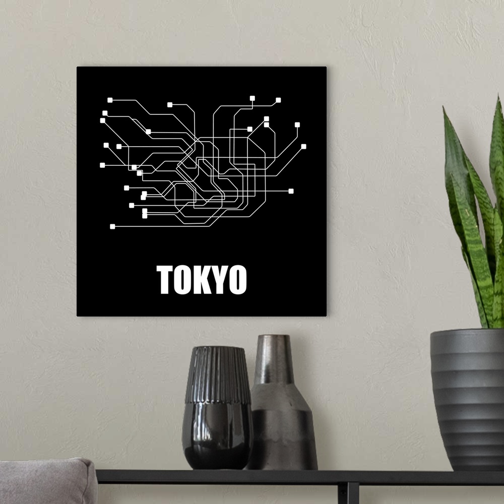 A modern room featuring Tokyo Black Subway Map