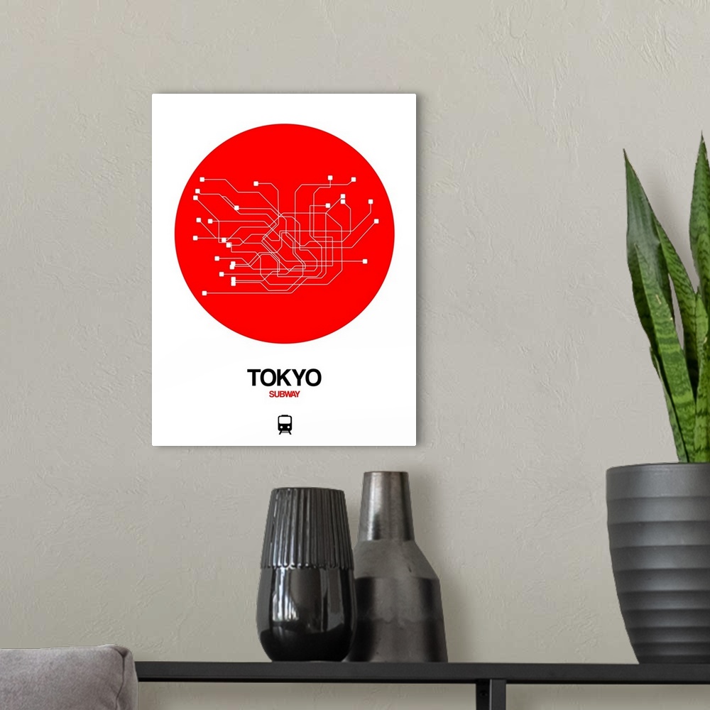 A modern room featuring Tokyo Red Subway Map