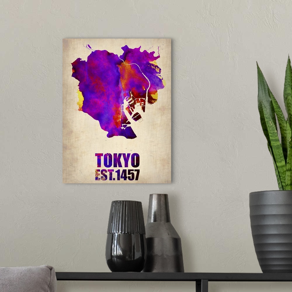 A modern room featuring Tokyo Watercolor Map II