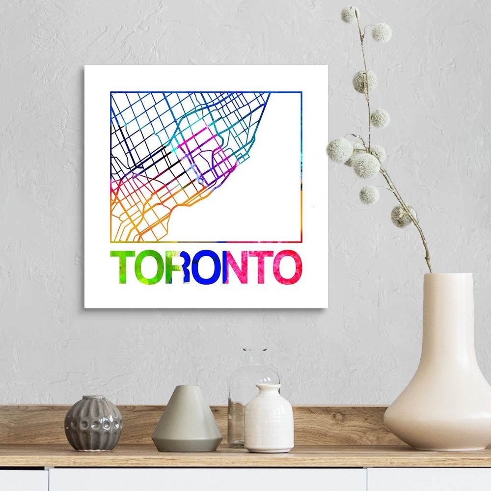 A farmhouse room featuring Colorful map of the streets of Toronto, Canada.
