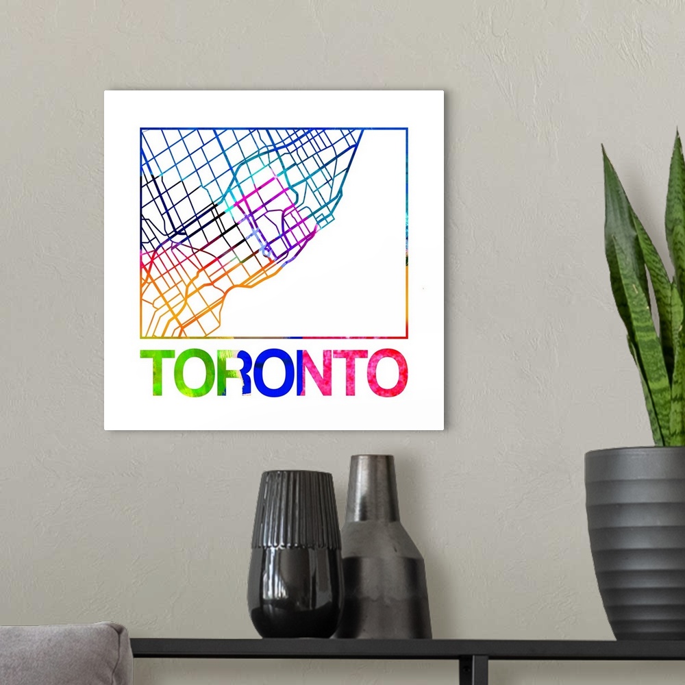 A modern room featuring Colorful map of the streets of Toronto, Canada.