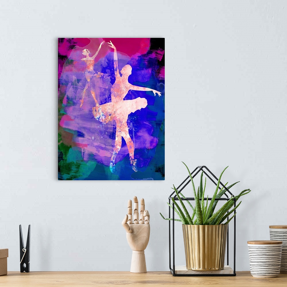 A bohemian room featuring Two Dancing Ballerinas Watercolor I