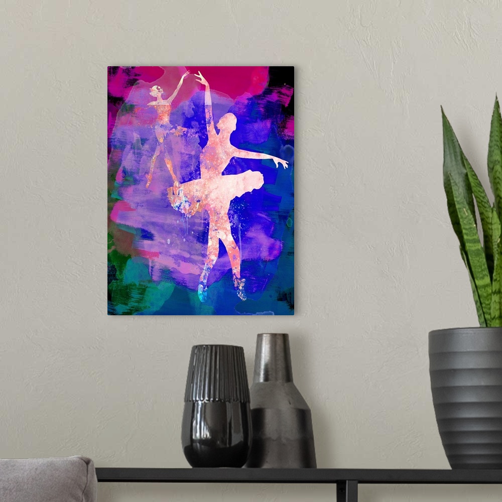 A modern room featuring Two Dancing Ballerinas Watercolor I
