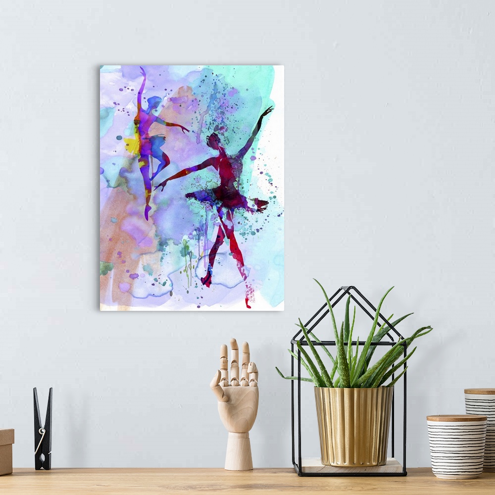 A bohemian room featuring Two Dancing Ballerinas Watercolor II