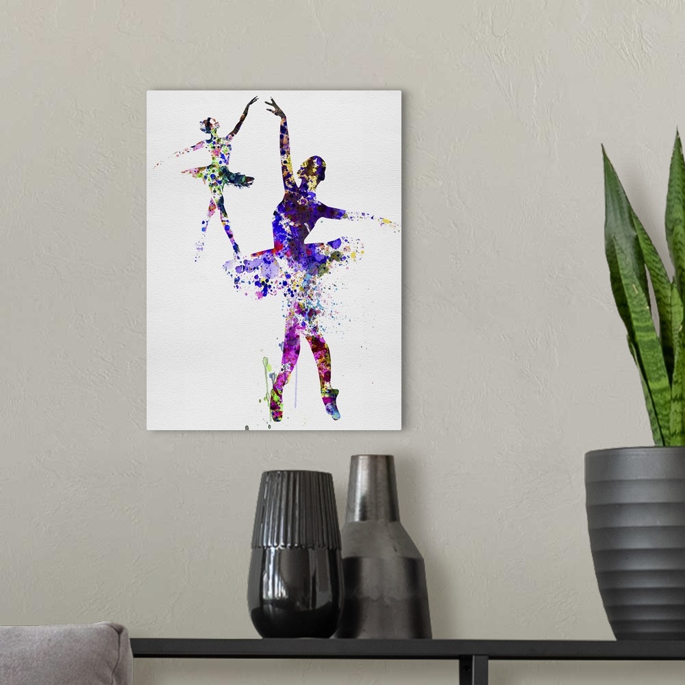 A modern room featuring Two Dancing Ballerinas Watercolor IV
